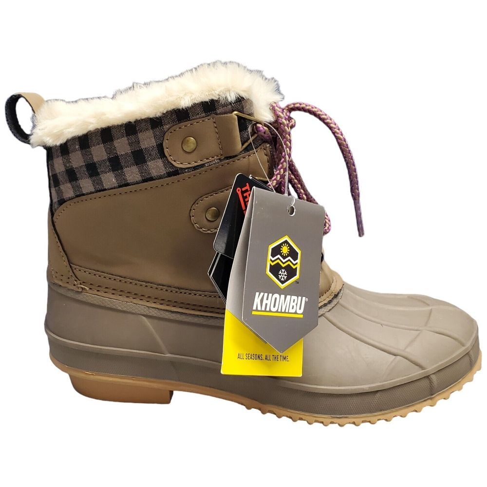 Khombu Keri 2 Duck Boots Womens‎ Size 7 Brown Taupe Synthetic Waterproof Lace Up